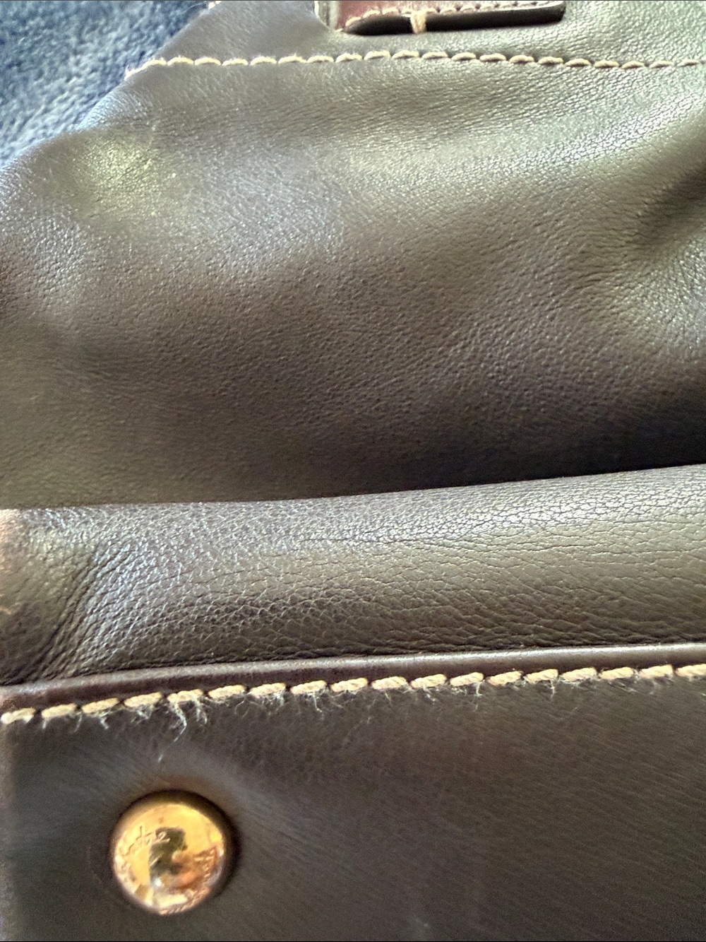 Authentic Brown Leather Tote with Gold Hardware - Picture 17 of 17
